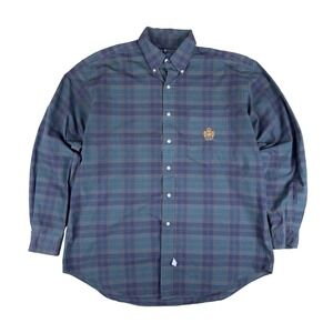 Y2K Polo Ralph‎ Lauren Plaid Crest Button Up Shirt Men's Large Blue Green 2000s